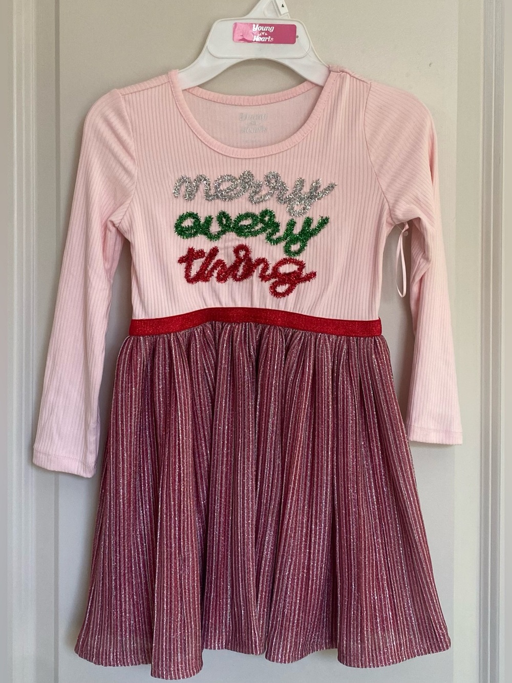 โขNEWโขYoung Hearts Girls Sparkly Festive Holiday Dress- โMerry Every Thingโ